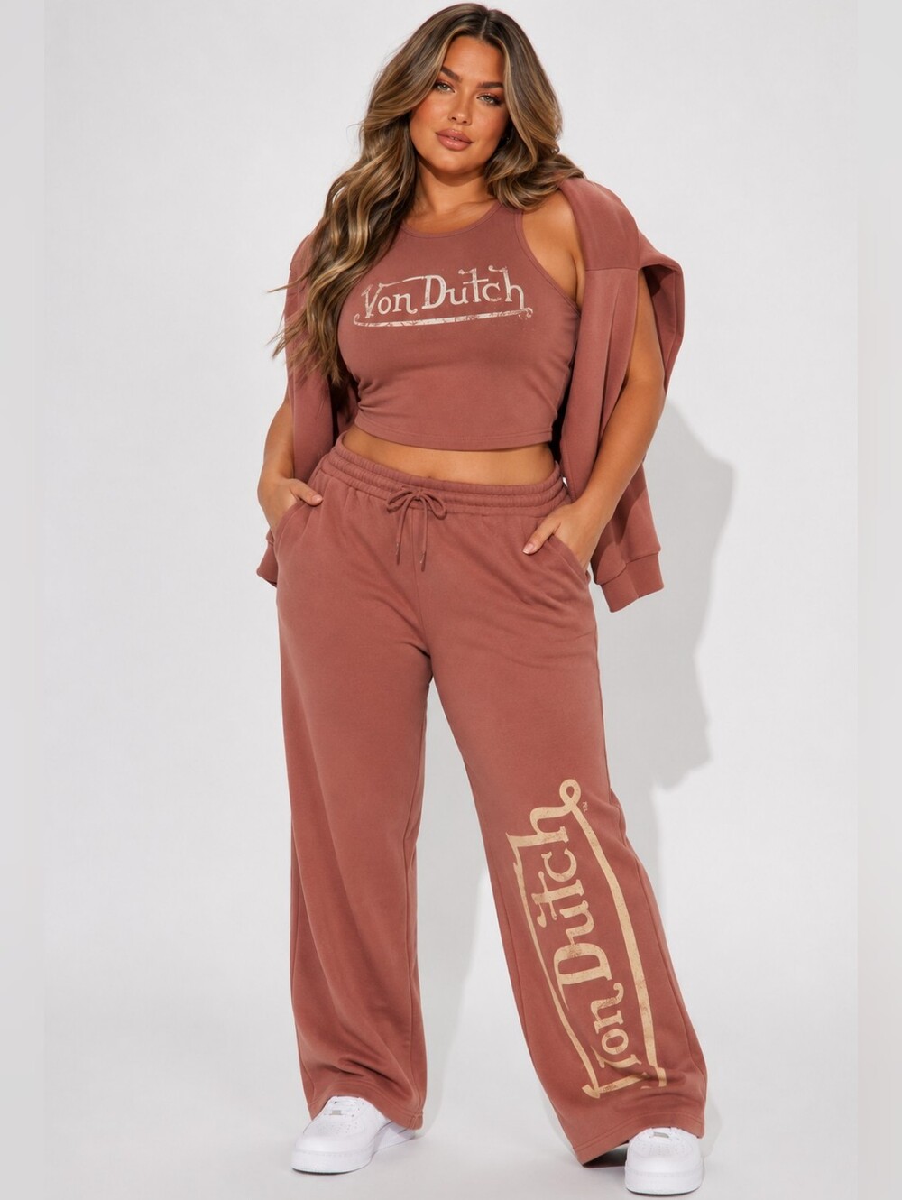 VON DUTCH Vintage Mocha Wide Leg Drawstring Graphic Pants NWT WOMENS SIZE 2X